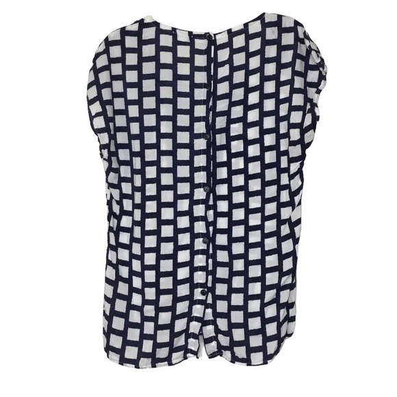 SPLENDID - Navy Blue & White Window Pane Cap Sleeve Buttoned Back Top - Size XS - Picture 3 of 7